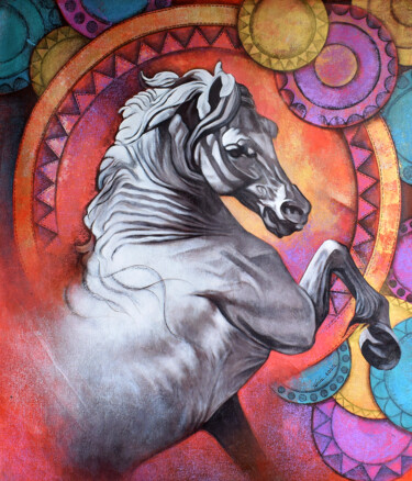 Pintura intitulada "Horse Power_01" por Mithu Biswas, Obras de arte originais, Acrílico