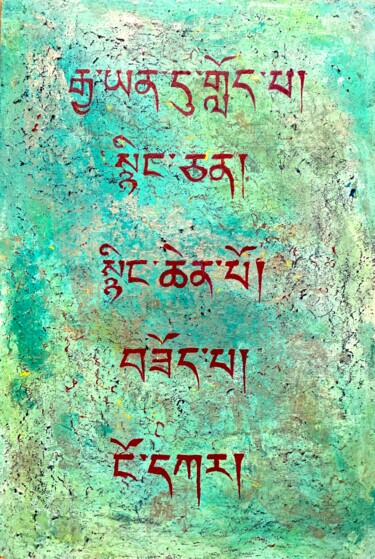 Painting titled "Tibetaans geschrift…" by Mi-Jeanne Blansjaar, Original Artwork, Chalk