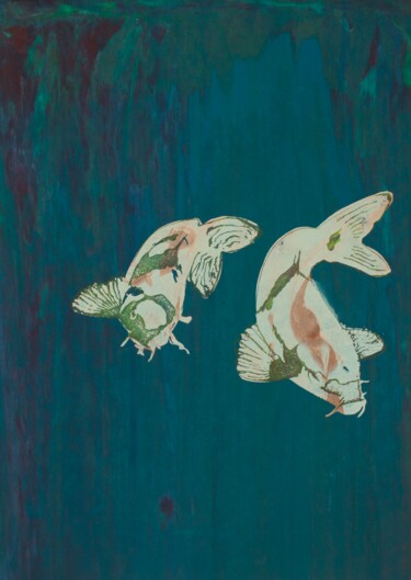 Prenten & gravures getiteld "Vissengeluk 1 groen" door Mi-Jeanne Blansjaar, Origineel Kunstwerk, Zeefdruk