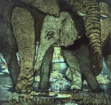 Painting titled "Les Eléphants" by Marie Josèphe James, Original Artwork