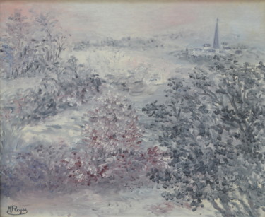 Pintura intitulada "Le paysage de neige" por Marie-Josée Reyes, Obras de arte originais, Óleo