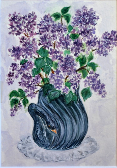 Ζωγραφική με τίτλο "Bouquet de lilas" από Marie-Josée Reyes, Αυθεντικά έργα τέχνης, Ακουαρέλα