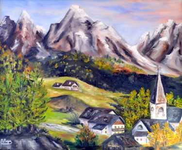 Schilderij getiteld "Hameau de montagne" door Marie-Josée Reyes, Origineel Kunstwerk, Olie