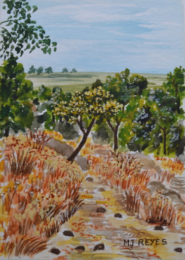 Peinture intitulée "Balade en campagne" par Marie-Josée Reyes, Œuvre d'art originale, Aquarelle