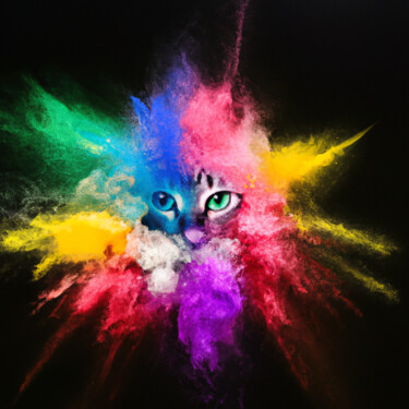 Digital Arts titled "cat color explosion" by Mk, Original Artwork, Digital Painting