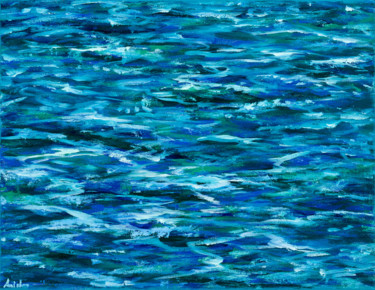 Malerei mit dem Titel "The Ocean : 28" x 3…" von Mk Anisko, Original-Kunstwerk, Öl