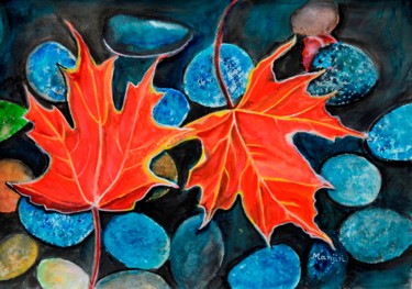 Malerei mit dem Titel "Fall Autumn Leaves…" von Artbymanjiri, Original-Kunstwerk, Aquarell