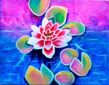 Schilderij getiteld "Pink lotus in pond…" door Artbymanjiri, Origineel Kunstwerk, Acryl