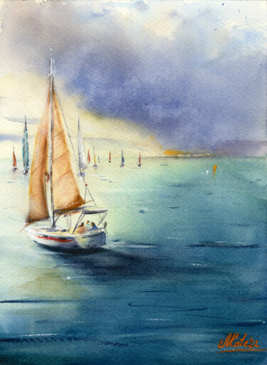 Pittura intitolato "Sailing regatta" da Mkate, Opera d'arte originale, Acquarello