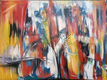 Pittura intitolato "The couple painting…" da Jafeth Moiane, Opera d'arte originale, Olio