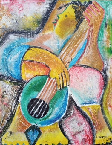 Schilderij getiteld "The guitar player p…" door Jafeth Moiane, Origineel Kunstwerk, Olie