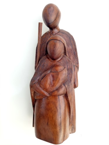 Rzeźba zatytułowany „Baby Jesus and his…” autorstwa Jafeth Moiane, Oryginalna praca, Drewno