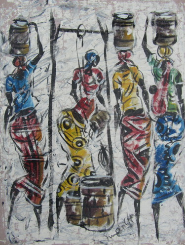 Pintura intitulada "African women carry…" por Jafeth Moiane, Obras de arte originais, Óleo