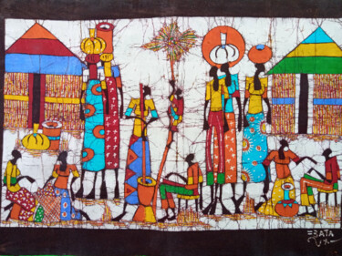 Peinture intitulée "Village people dail…" par Jafeth Moiane, Œuvre d'art originale, Encre