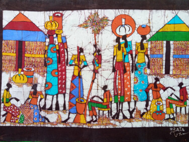 Pintura intitulada "Village people dail…" por Jafeth Moiane, Obras de arte originais, Tinta