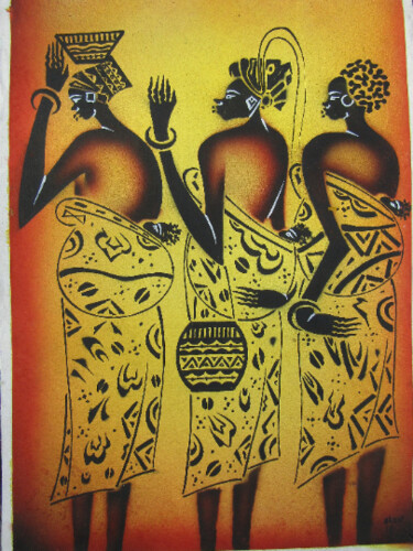 Картина под названием "Mothers" - Jafeth Moiane, Подлинное произведение искусства, Акрил