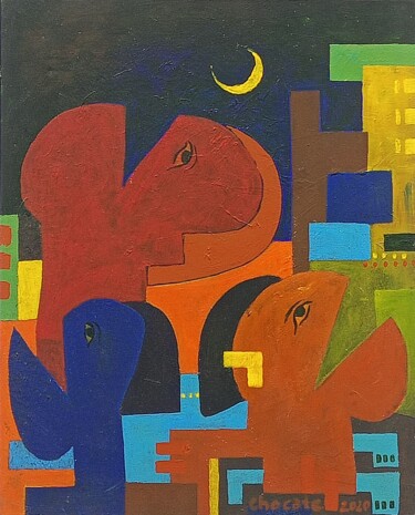 Peinture intitulée "City at midnight" par Jafeth Moiane, Œuvre d'art originale, Acrylique