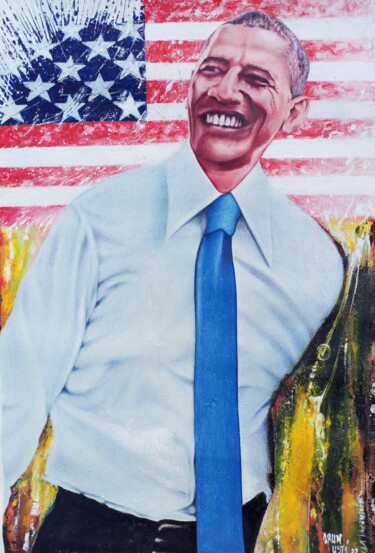 Painting titled "Barack Obama, Forme…" by Jafeth Moiane, Original Artwork, Acrylic
