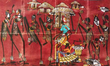 Painting titled "African warriors da…" by Jafeth Moiane, Original Artwork, Wax