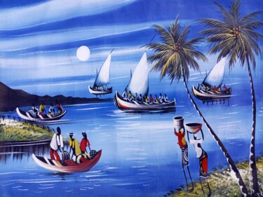 Pintura titulada "Fishery art" por Jafeth Moiane, Obra de arte original, Acrílico