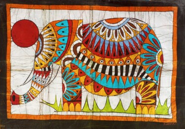 Malarstwo zatytułowany „The elephant, large…” autorstwa Jafeth Moiane, Oryginalna praca, Wosk