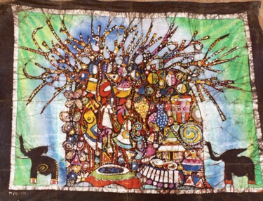 Schilderij getiteld "Baobab tree and two…" door Jafeth Moiane, Origineel Kunstwerk, Was