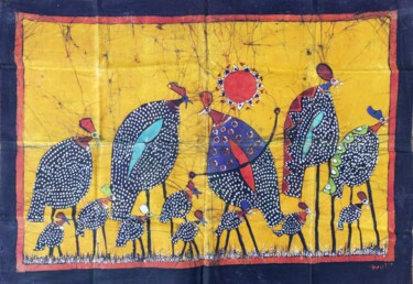 绘画 标题为“Guinea fowls, Afric…” 由Jafeth Moiane, 原创艺术品, 蜡