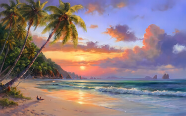 数字艺术 标题为“Serene tropical bea…” 由Jafeth Moiane, 原创艺术品, 数字油画