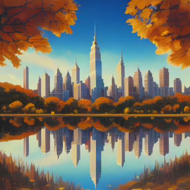 Digital Arts titled "Autumn in the City,…" by Jafeth Moiane, Original Artwork, Digital Painting