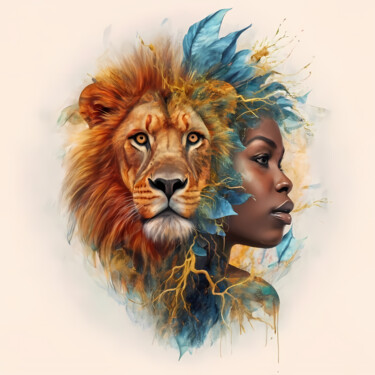 Digitale Kunst getiteld "African queen and t…" door Jafeth Moiane, Origineel Kunstwerk, Digitaal Schilderwerk