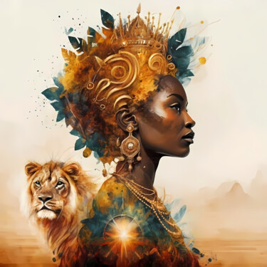 Digital Arts titled "African queen and l…" by Jafeth Moiane, Original Artwork, Digital Painting