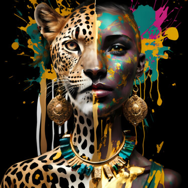 Digital Arts titled "Queen and leopard:…" by Jafeth Moiane, Original Artwork, Digital Painting
