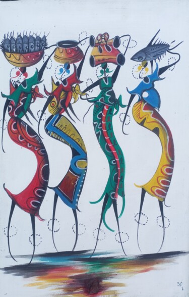 Malerei mit dem Titel "Vibrant souls of Af…" von Jafeth Moiane, Original-Kunstwerk, Acryl