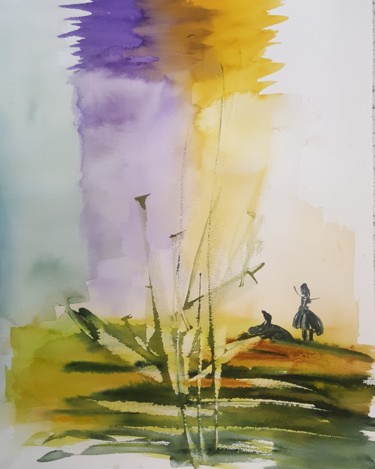 Painting titled "Giocosita'" by Maria Luisa Stefanini, Original Artwork, Watercolor