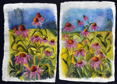 Painting titled "Cone flower diptych" by Marina Marinopoulos, Original Artwork, Watercolor