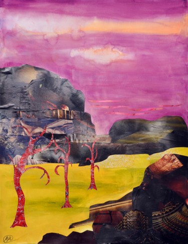 Collagen mit dem Titel "Pink landscape" von Marina Marinopoulos, Original-Kunstwerk, Collagen