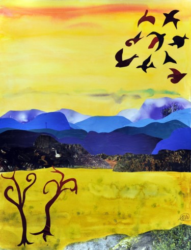 Collages intitulée "Yellow landscape" par Marina Marinopoulos, Œuvre d'art originale, Collages