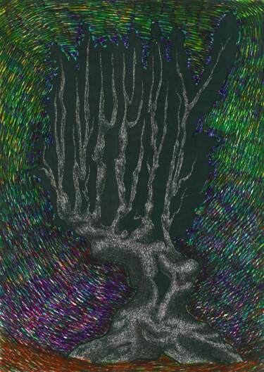 Drawing titled "A black tree agains…" by Mmy Rising Sun, Original Artwork, Marker