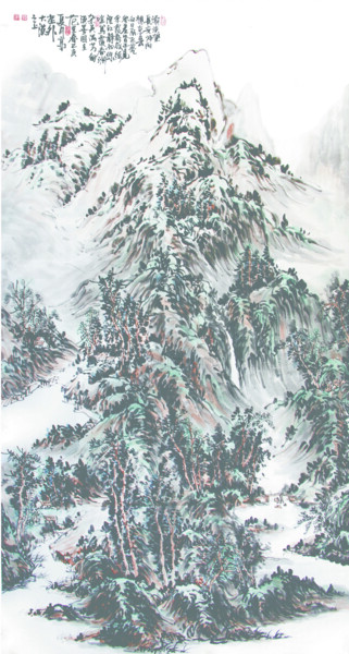 Peinture intitulée "云上清江荡金云  范建春国画山水作品" par Mo Mo Yuan Fan, Œuvre d'art originale, Encre