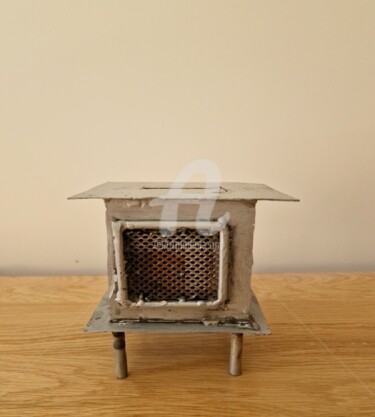 Sculpture titled "Fireplace money bank" by Modern Art, Original Artwork, Metals Mounted on artwork_cat.