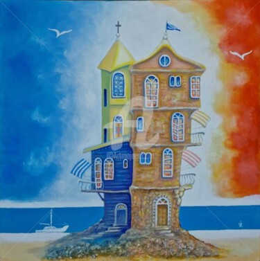 "Sea house and Churc…" başlıklı Tablo Modern Art tarafından, Orijinal sanat, Petrol