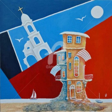Картина под названием "Dream house and chu…" - Modern Art, Подлинное произведение искусства, Масло