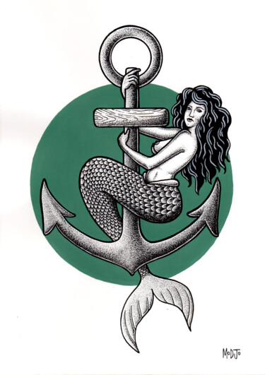 Zeichnungen mit dem Titel "Sea Reine Ancre" von Modjo, Original-Kunstwerk, Tinte