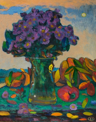 Картина под названием "Purple bouquet" - Moesey Li, Подлинное произведение искусства, Масло
