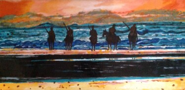 Peinture intitulée "Cavaliers de la mer" par Mohammed Rachid Iraqi, Œuvre d'art originale, Huile