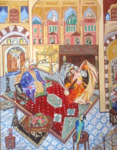 Malerei mit dem Titel "Shehrazad and the 1…" von Mohammed Rachid Iraqi, Original-Kunstwerk, Öl