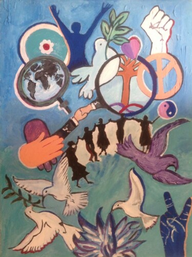 Pintura intitulada "Pour la paix" por Mohammed Rachid Iraqi, Obras de arte originais