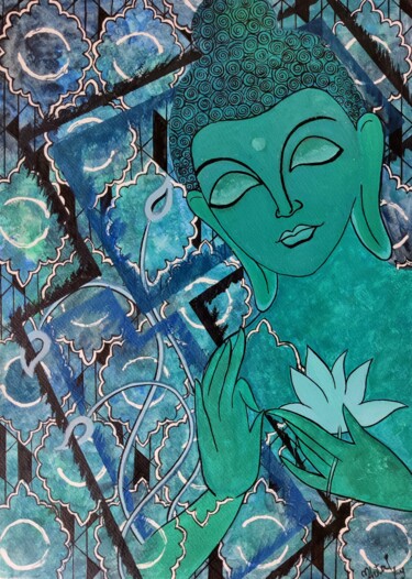 Painting titled "Buddha blues" by Mohita Garg, Original Artwork, Acrylic