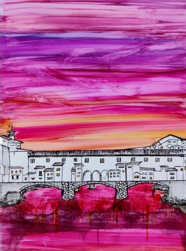 Peinture intitulée "Bright Pink skies o…" par Mohita Garg, Œuvre d'art originale, Encre