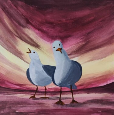 Painting titled "Mr and Mrs Seagull" by Mohita Garg, Original Artwork, Acrylic